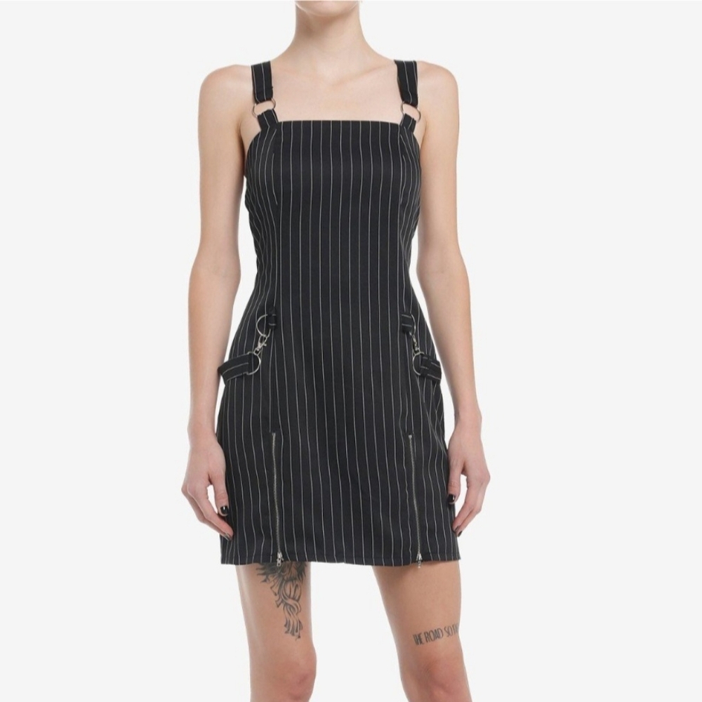 Hot Topic Daisy Street Pinstripe Mini Dress W/ Straps & Zipper Detail Plus 3X